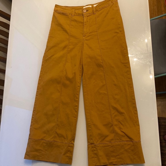Khaki mustard yellow wide, leg pants Chino size 2 - Picture 1 of 4